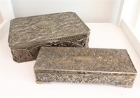 Pair of Ornate Detail Silver Plate Jewelry Boxes