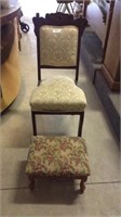 Antique Pressed Back Side Chair & Footstool