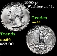 1990-p Washington Quarter 25c Grades GEM+ Unc