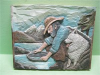 19.5 X 15.5 Wood Hand Carved Miner