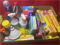 Miscellaneous cleaning supplies and plastic bags