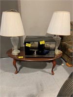 COFFEE TABLE, PAIR OF GLASS TABLE LAMPS, OSTER