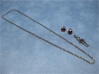 Vtg Sterling Silver Necklace, Pendant Earrings See