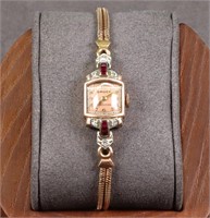 Gruen Ladies 14K Gold, Diamond & Ruby Wrist Watch