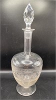 Vtg Etched Glass Decanter w/ Stopper