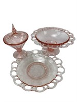 Pink Depression Glass Laced Edged Bowls/Compote