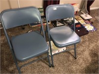 Pr of Blue Metal Folding Chairs