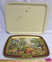 Two Trays - Currier & Ives and plain