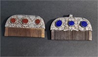 2 INDO PERSIAN/SOUTHEAST ASIAN SILVER TOPPED COMBS