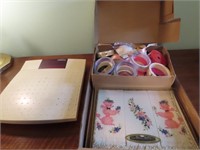 Vintage towel set, bathroom scale, ribbon.