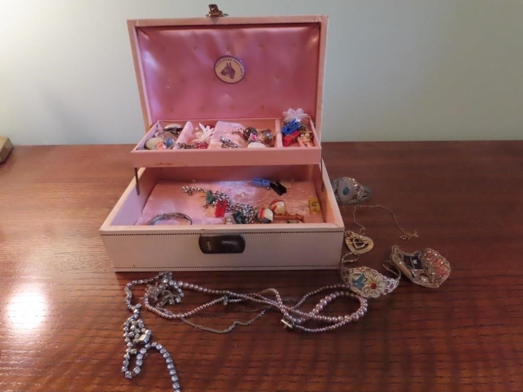 Vintage jewelry box w/contents.