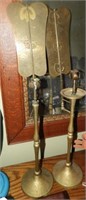 Pair of brass decorated candlesticks with brass