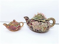 Two Hand Painted Enamel Teapots