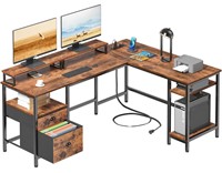 Furologee 66” L Shaped Desk with Power Outlet, Re
