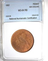 1952 Penny NNC MS64 RB New Zealand