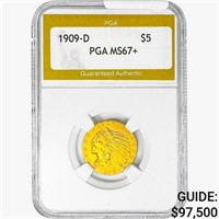 1909-D $5 Gold Half Eagle PGA MS67+