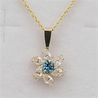 10KT BLUE TOPAZ  0.10CTS & CUBIC PENDANT W/ CHAIN