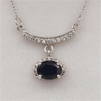 STERLING1.50CTS. BLUE SAPPHIRE & CUBIC NECKLACE