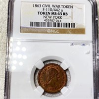 1863 Civil War Token NGC - MS 63 RB