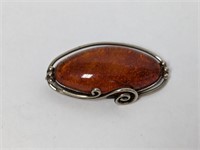 .925 Sterling Baltic Amber Elongated Brooch