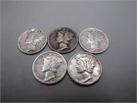 Lot of 6 Silver 1940's Mercury Dimes