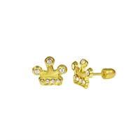 14 Karat Yellow Gold Crown Crystal Earrings