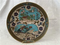 Lg Asian Cloisonné Footed Charger