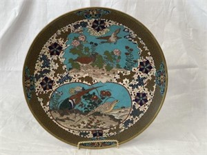 Lg Asian Cloisonné Footed Charger