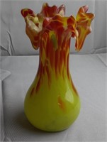 Vtg Ruffled Tulip Art Glass Blown Glass Vase