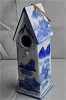 Vtg Blue and White Porcelain Bird House Décor