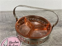 Stunning pink depression glass divided nut tray
