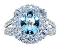 Oval 2.40 ct Aquamarine & VS Lab Diamond Ring