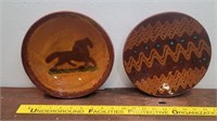 2 pcs Foltz folk art pottery squiggles and horse