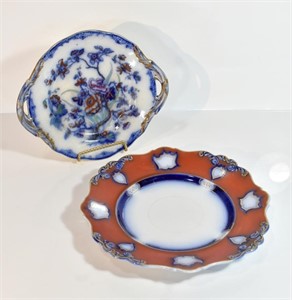 PAIR OF ENGLAND FLOW BLUE PLATES W&R INDIAN TREE