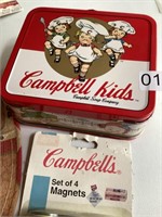 Lot of Campbell Kids  magnets, lunchbox & hat