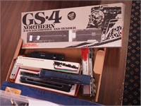 Box of model railroad engines, various brands,