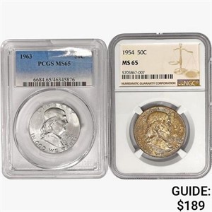 1954 & 1963 Franklin Half Dollar NGC,PCGS MS65