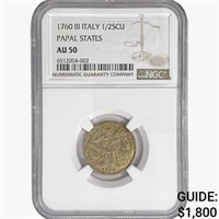 1760 III 1/2SCU Italy Papal States Gold NGC AU50