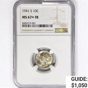 1941-S Mercury Silver Dime NGC MS67+ FB