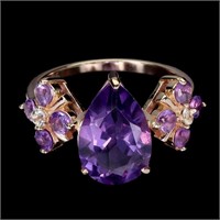 Natural Purple Amethyst White Topaz Ring