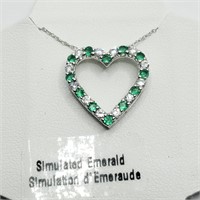 SILVER CREATED EMERALD 18-20"  NECKLACE