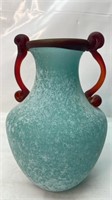 Murano Italy Blue & Red Glass Vase