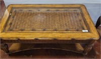 RATTAN BEVELED GLASS TOP COFFEE TABLE