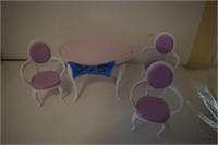 BARBIE DINING ROOM TABLE, THREE CHAIRS