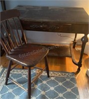 VTG SINGLE DRAWER WOOD DESK AND CHAIR 41-1/2” x