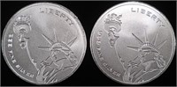 (2) 1 OZ .999 SILVER STATUE OF LIBERTY ROUNDS