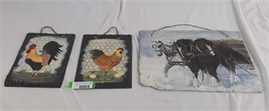 Painted thin rock slabs featuring farm animals