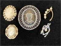 Vintage Brooches Cameo & Wishbone