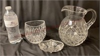 Crystal Pocket Vase, Water Pitcher & Small Dish