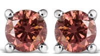 14k Wgold Round .75ct Pink Diamond Stud Earrings
